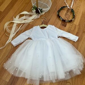 Toddler Flower Girl Dress, Crown & Basket Set